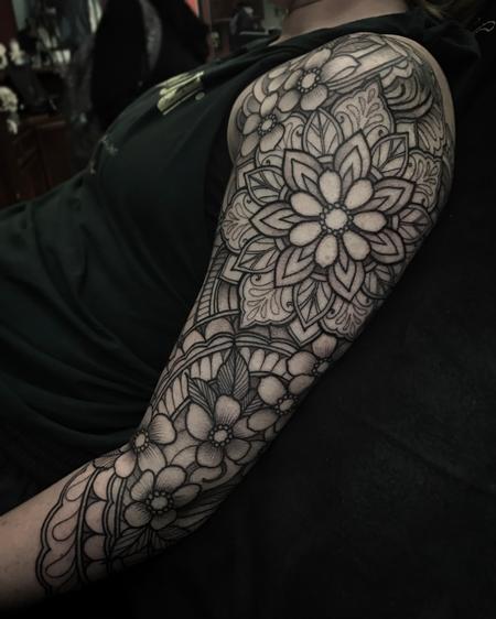 Tattoos - Mandala with blossoms sleeve in progress - 125626
